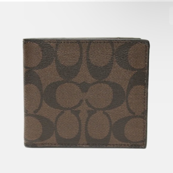 Coach Double Bill Signature Men Wallet- Mahogany Brown F75083 - Picture 1 of 11